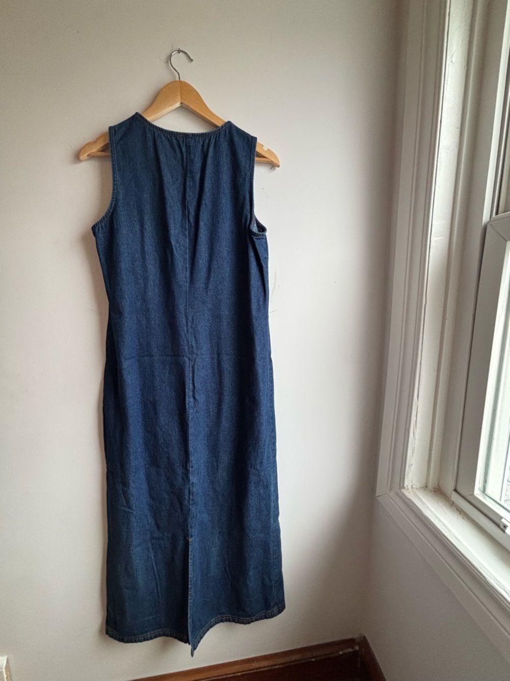Sleeveless Denim Maxi Dress with Rose Embroidery - Picture 2 of 3